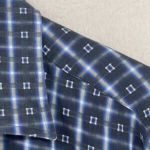 JOHNSTON & MURPHY Shirt Mens XL Tailored Check Button Up Long Sleeve Cotton Blue